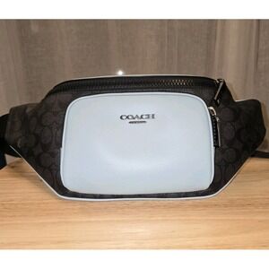 COACH CY777 Racer Belt Bag In Colorblock Signature Canvas & Leather Light Blue